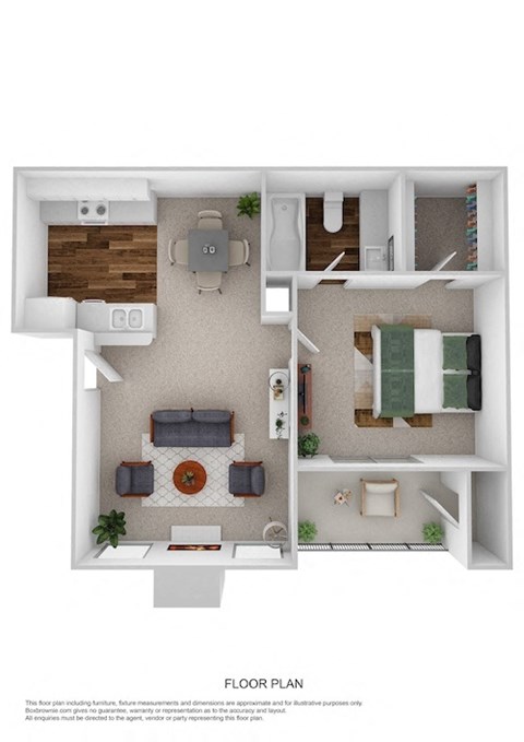 Park Place Apartments A1 1x1 580 sqft Floorplan